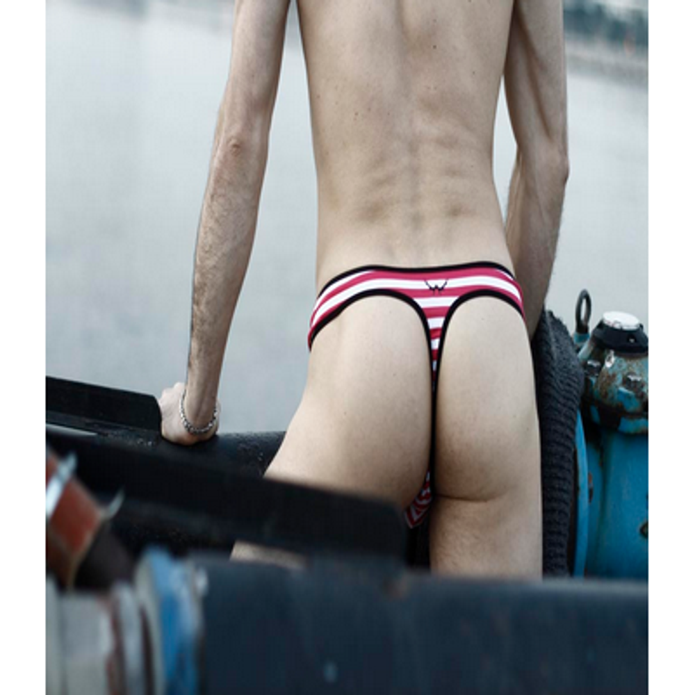 Мужские трусы g-стринги в красно-белую полоску Wild Milk Happy Stripes G-String