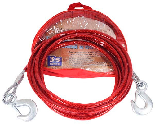 Трос буксировочный металлический 7 мм 2,5 т 5 м 2 крюка