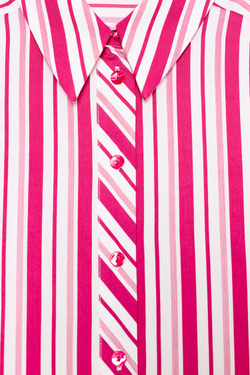 ZARA РУБАШКА В ПОЛОСКУ С ОТВОРОТАМИ НА РУКАВАХ, КРАСНЫЙ/БЕЛЫЙ