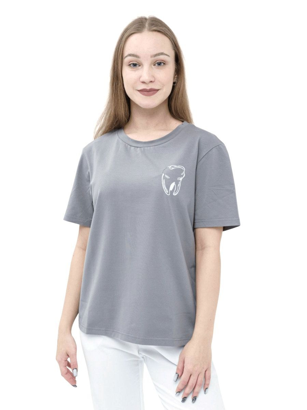 Футболка медицинская женская Тезис TZ113, принт "Зубик", белый, 46-48