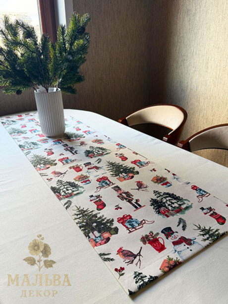 Декоративная дорожка на стол "Новый год" 140х40 см из ткани Duck