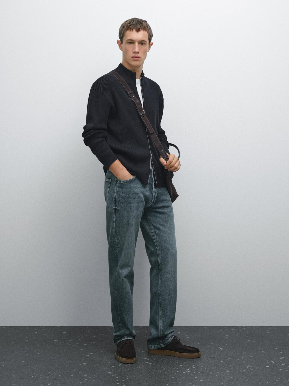 Massimo Dutti Кардиган из 100% хлопка с застежкой-молнией, темно-синий