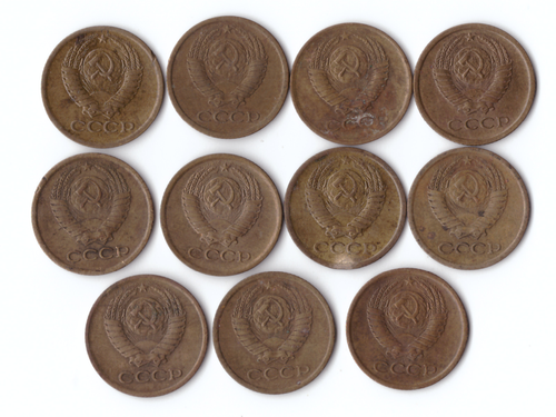 Набор монет (11шт) 1копейка 1965,68-79гг. Нет 75,78гг. XF