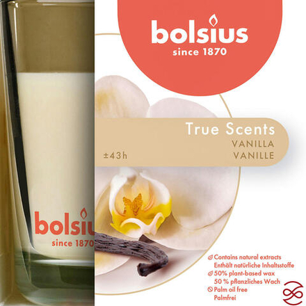 Свеча в стекле ароматическая Bolsius True scents 95/95 ваниль - время горения 43 часа