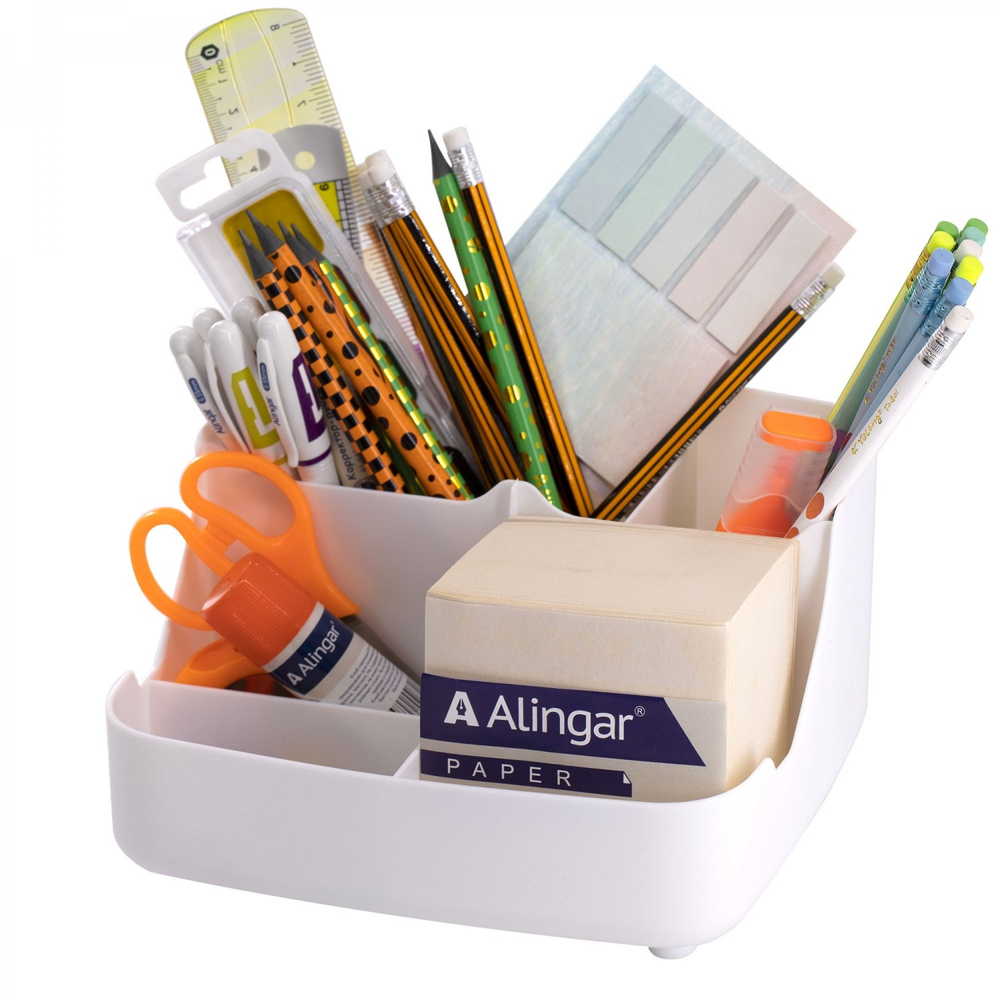 Подставка-органайзер д/канцтоваров, Alingar, пластик, прямоугольная, 20 см * 14 см, 5 отделений, белая