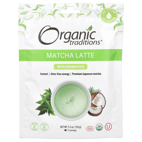 Organic Traditions, Матча латте с пробиотиками, 150 г (5,3 унции)