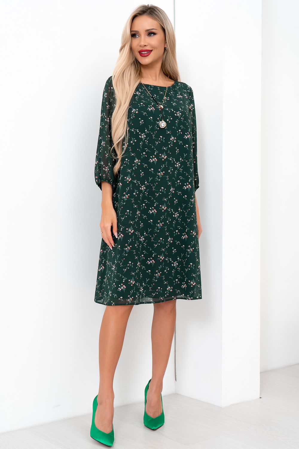 Платье Энджи (зеленый/принт) Р11-2015/3 Nikol (Акция)