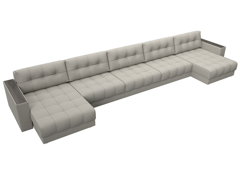 Диван П-образный с декором Лига-049 НПБ Мегалонг, Амур 02 рогожка бежевый