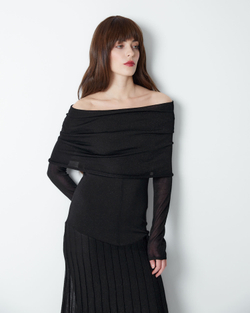 Платье с открытыми плечами с люрексом черный