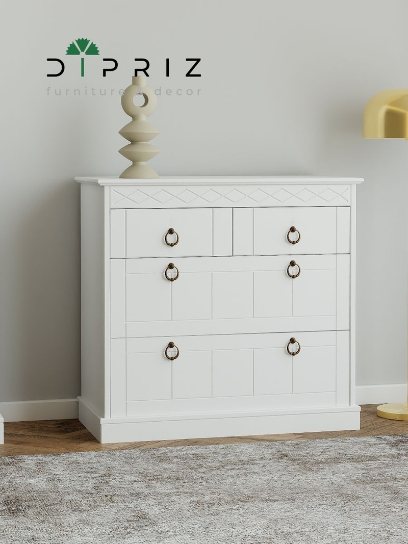 Комод 79х37х77, Индра, с ящиками, для одежды, в прихожую, МДФ, белый, Dipriz