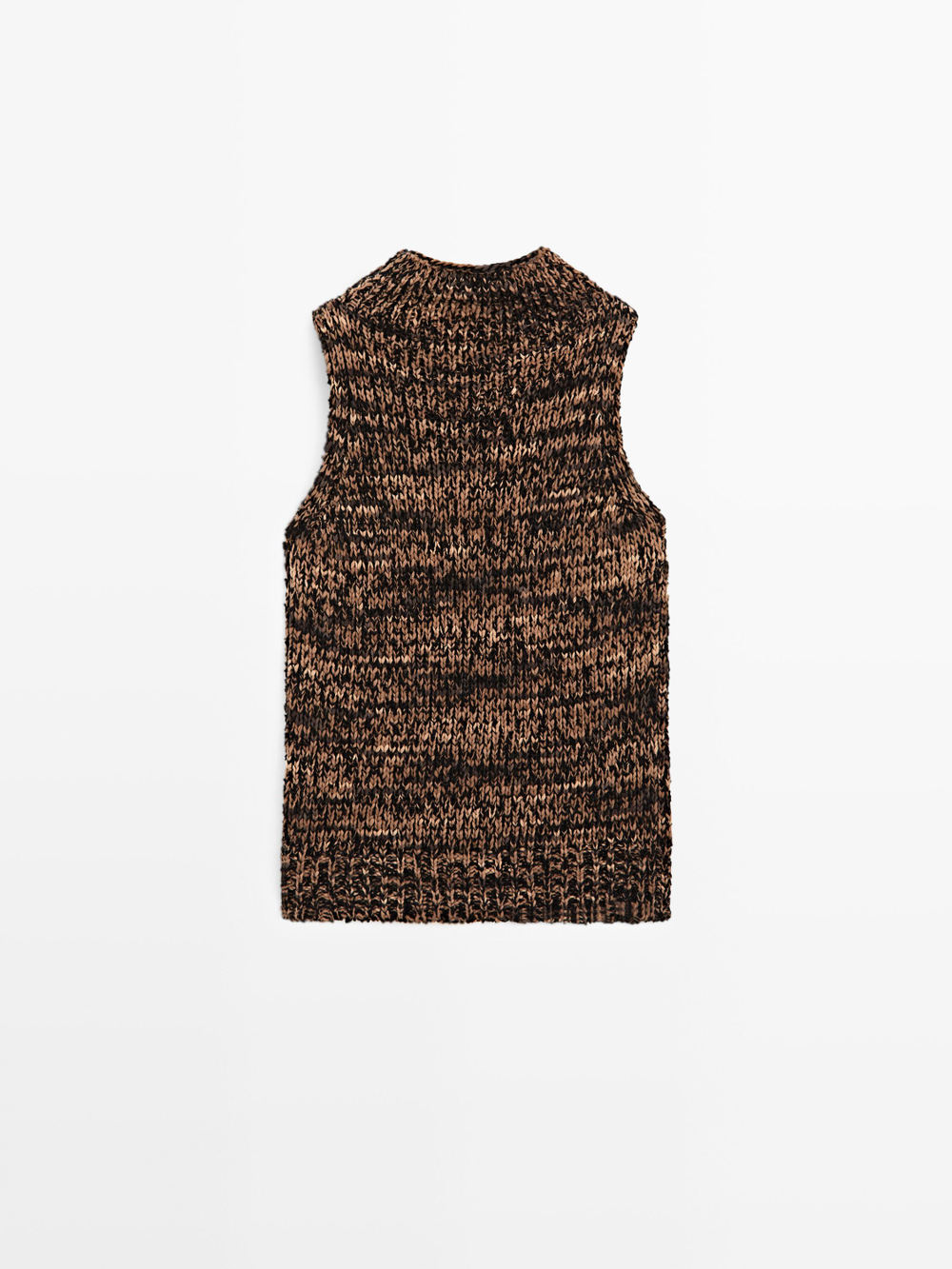 Massimo Dutti Топ из меланжевого трикотажа с горловиной халтер, коричневый