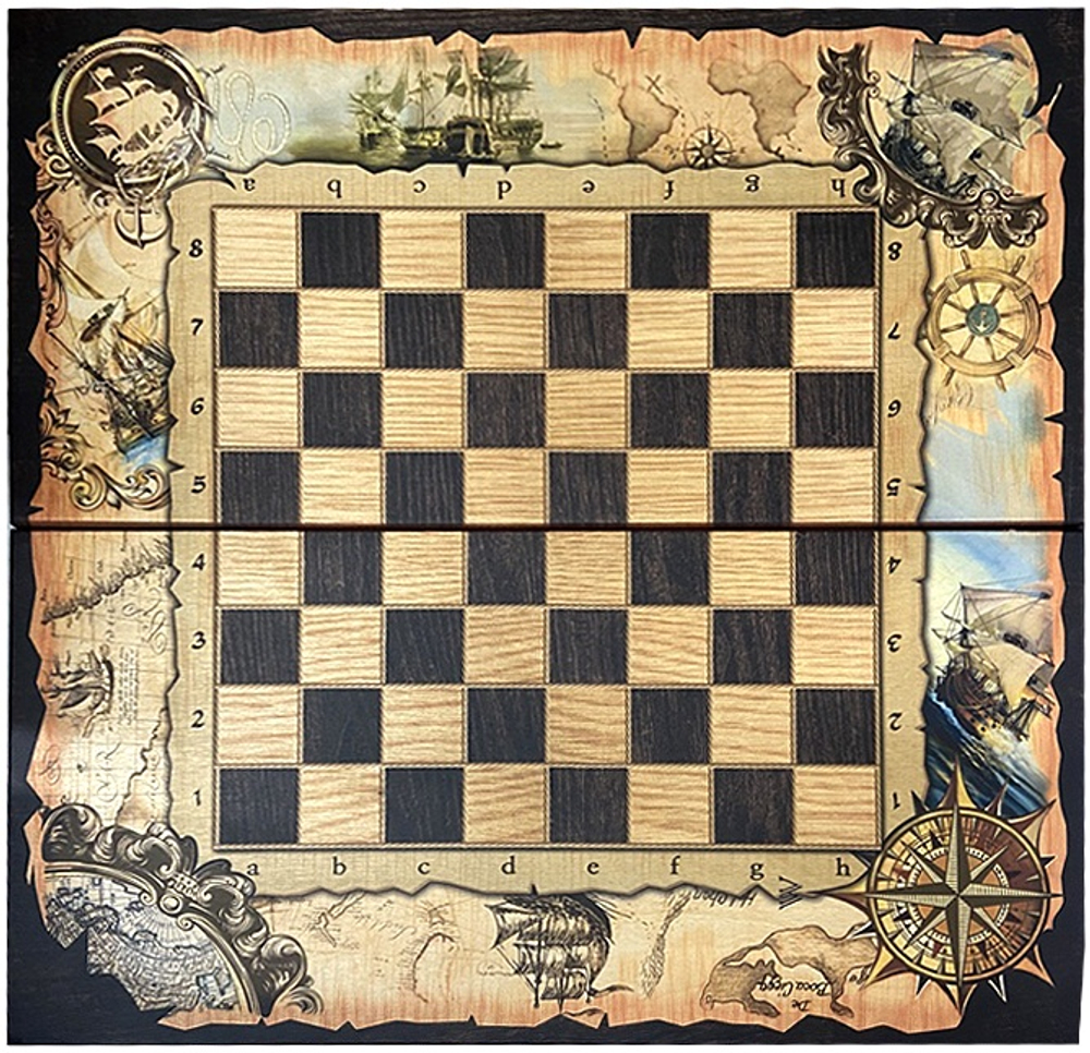 Набор 3 игры "Морские" (шахматы, нарды шашки, игральная складная доска 40 x 40 см.)