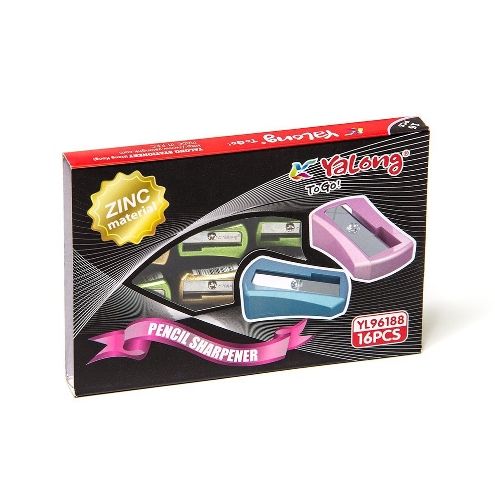 Точилка металлическая Yalong, 1 отверстие, эргономичной формы, ассорти, картонная упаковка