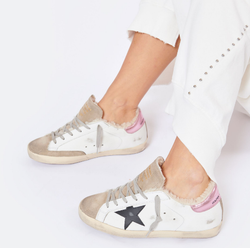 Кеды Golden Goose Baskets Superstar Cuir Blanc Noir Rose