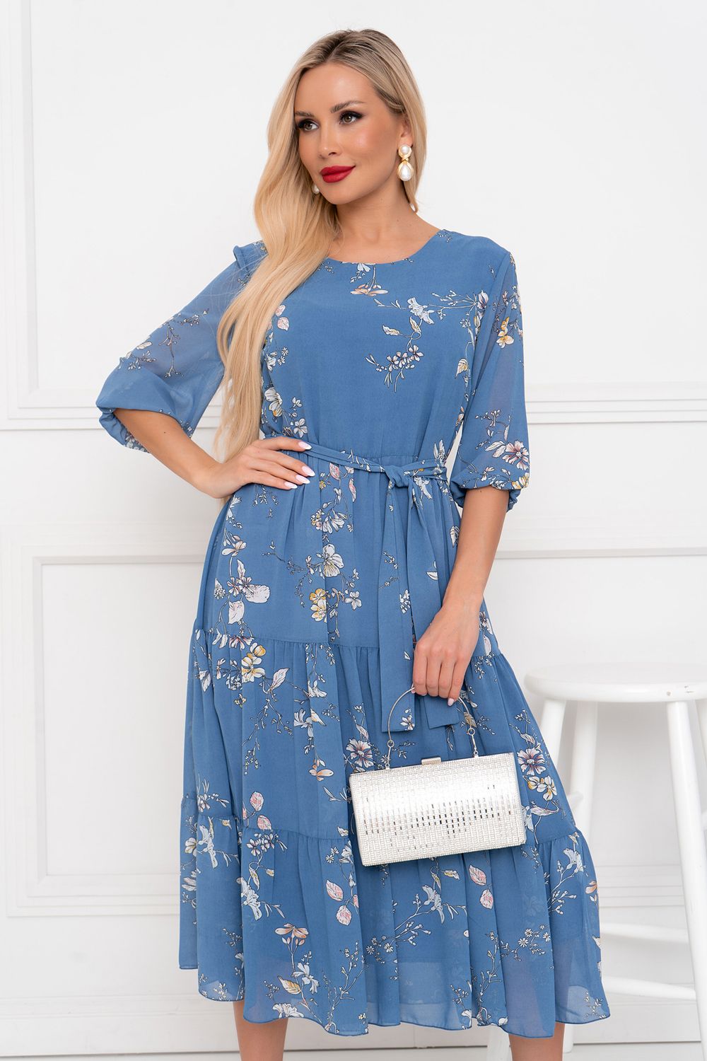 Платье Хелен (темно-голубой/цветы) Р11-1075/13 Nikol (Акция)