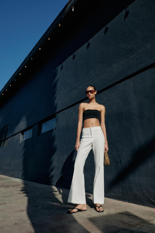 ZARA БРЮКИ FLARE С БОКОВЫМИ ШВАМИ, БЕЛЫЙ