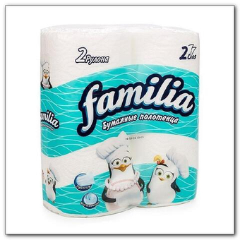 Полотенца бумажные Familia белые, 2сл. 2 рул. уп.