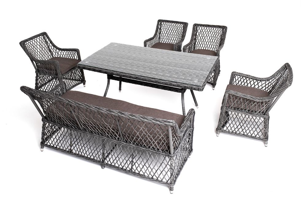 "Катания" обеденная группа плетеная на 6 персон, цвет графит