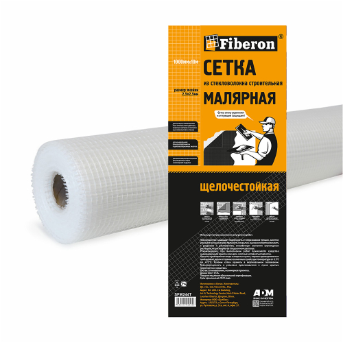 SFM244T Сетка малярная, стекловолокно, 1*10 м, ячейка 2,5*2,5, белая, Fiberon (45 г/м2)