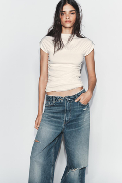 ZARA ТОП СО СБОРКАМИ, ЖЕЛТОВАТО-БЕЛЫЙ