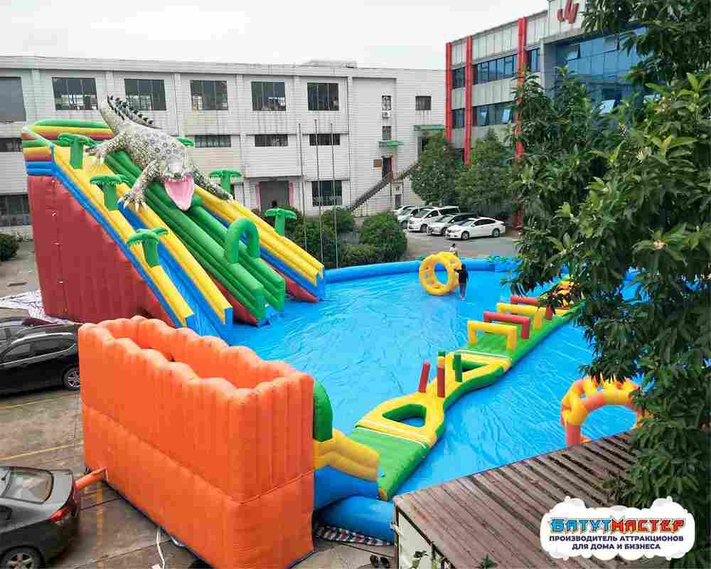 Надувной аквапарк с бассейном и горками «Кроко Остров», 25×20×8 м