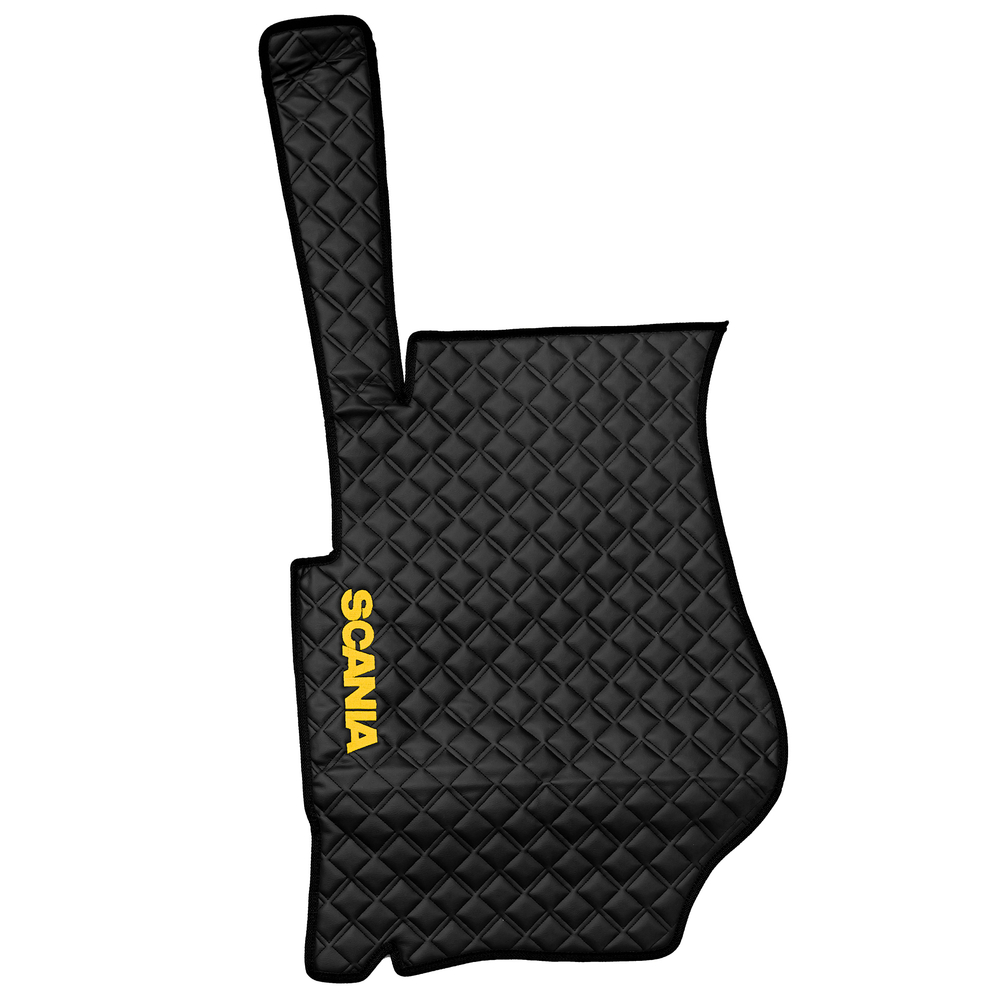 Ковры SCANIA 5 серии Р (автомат) (экокожа, черный, черный кант, желтая вышивка)