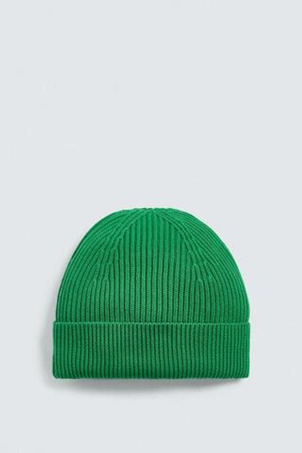 ZARA БАЗОВАЯ ТРИКОТАЖНАЯ ШАПКА, ЗЕЛЕНЫЙ