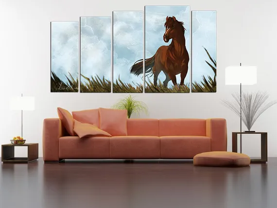 Модульная картина "Лошадь на фоне облаков"
