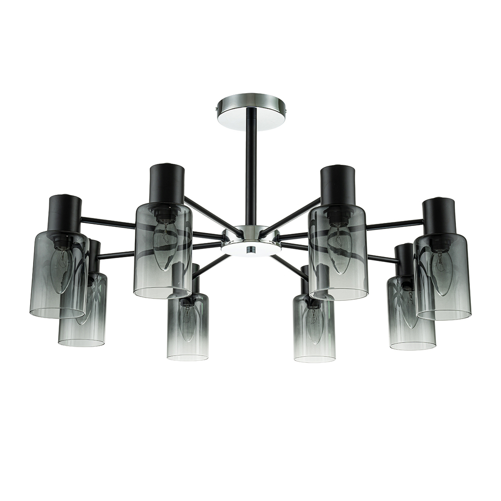 Светильник на штанге 8x40Вт, E14, металл/стекло, черный/хром