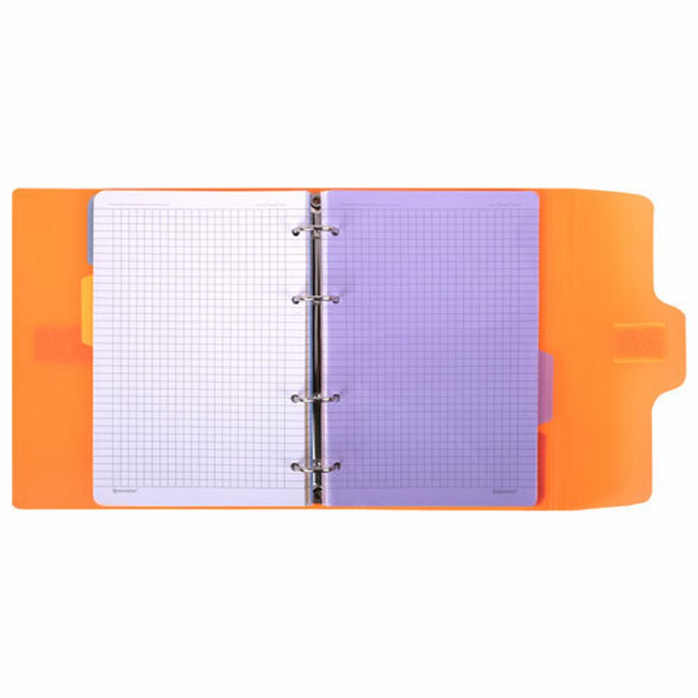 Тетрадь на кольцах А5 175х220 мм, 120 л., пластик, на липучке, с разделителями, BRAUBERG, Оранжевый, 404636
