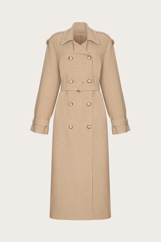 ТРЕНЧКОТ ИЗ БЕЖЕВОЙ СМЕСОВОЙ ШЕРСТИ