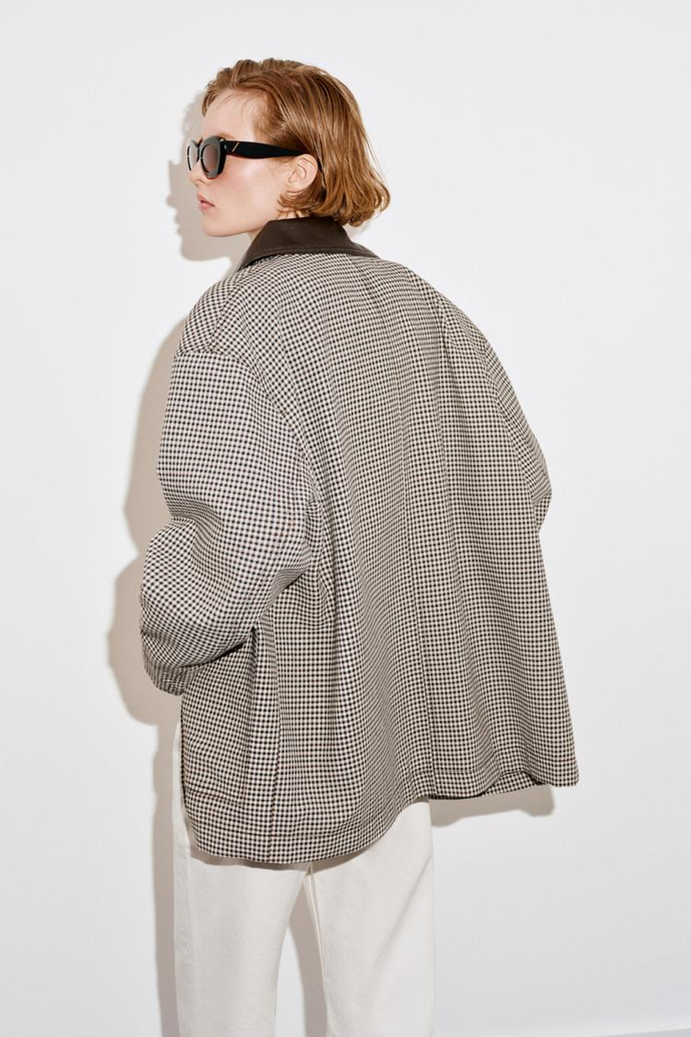 ZARA КУРТКА «ГУСИНАЯ ЛАПКА» С ОТДЕЛКОЙ ПОД КОЖУ, ЧЕРНЫЙ/ЭКРЮ