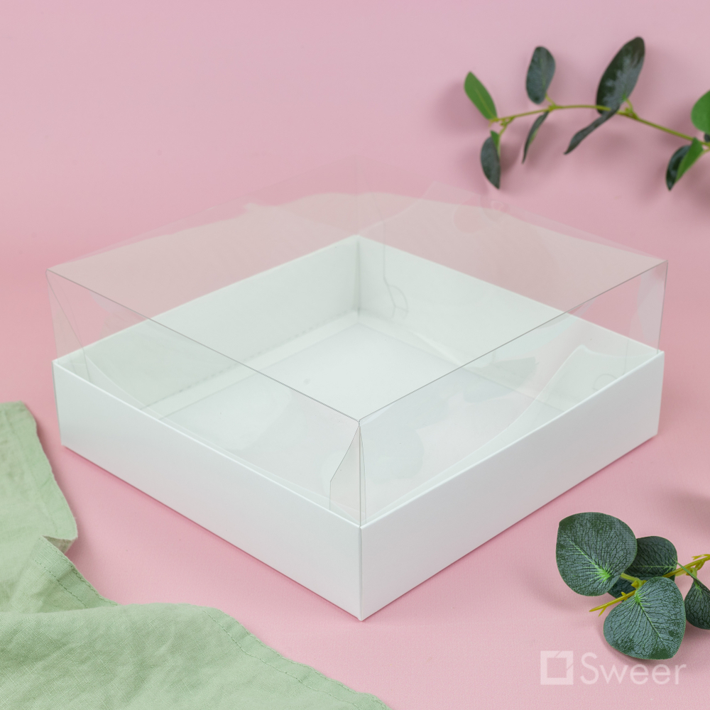Коробка для пирожных с прозрачной крышкой 195*195*80 мм