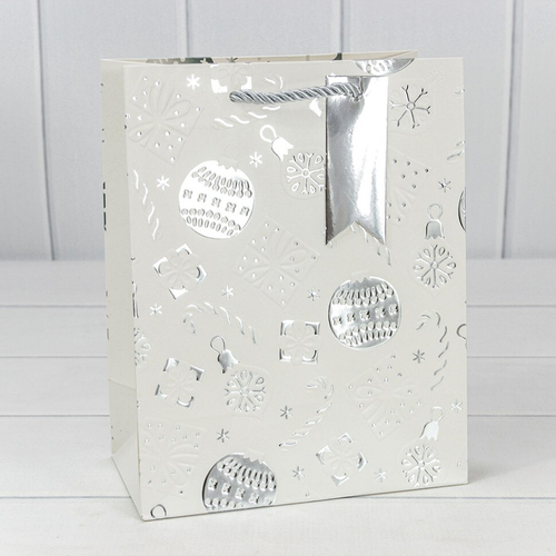 Пакет подарочный 18 х 23 х 10 см "Новый год" (Белый)