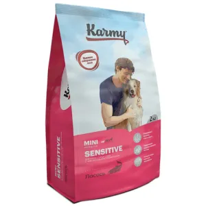 Сухой корм для взрослых собак мелких пород, Karmy Sensitive Mini, с чувствительным пищеварением, с лососем