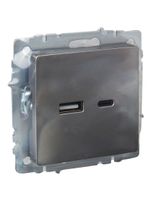 BRITE Розетка USB A+C 18Вт РЮ11-1-БрС сталь IEK