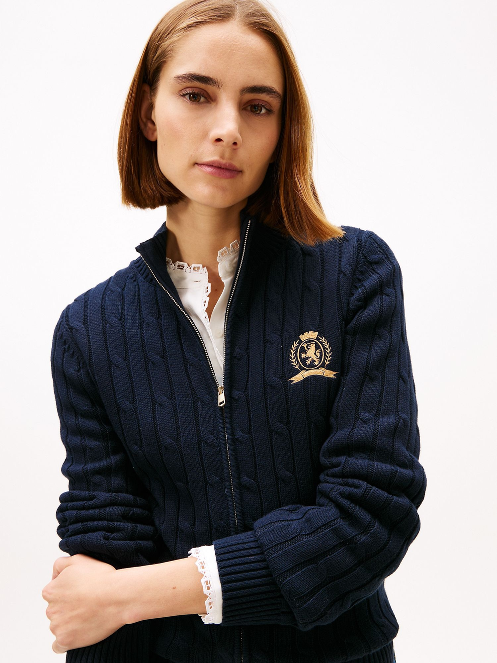 Кардиган Tommy Hilfiger Crest Logo Cable Knit Zip Cardigan Navy