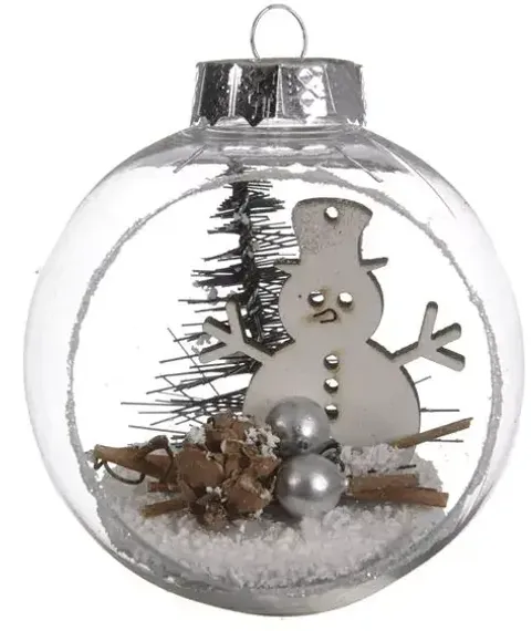 Набор пластиковых шаров Снеговичок 80 мм, прозрачный, 3 шт, Kaemingk (027258/2)