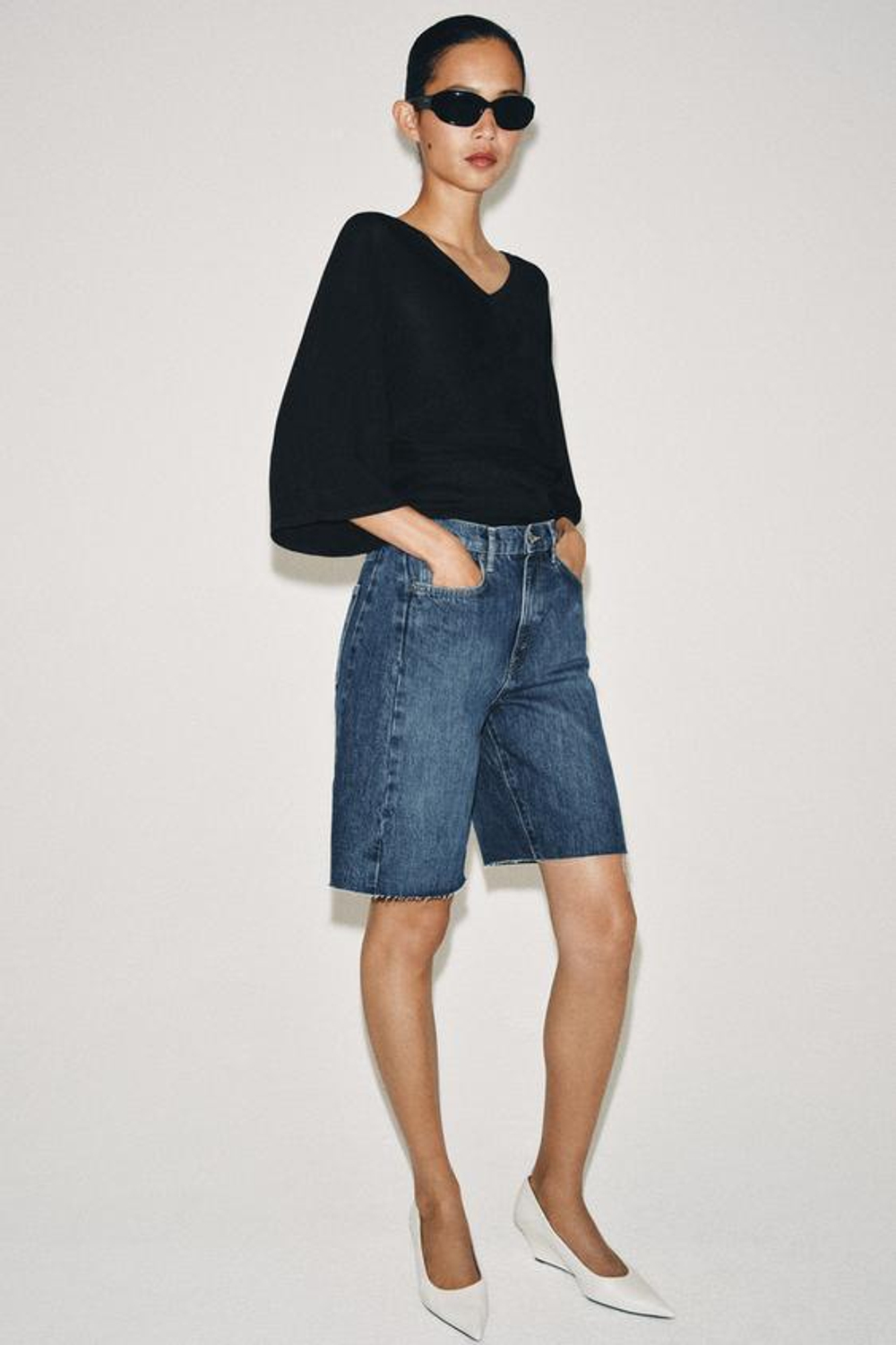 ZARA ДЖИНСОВЫЕ ШОРТЫ RELAXED СО СРЕДНЕЙ ПОСАДКОЙ — ZW COLLECTION, ВЫЦВЕТШИЙ СИНИЙ