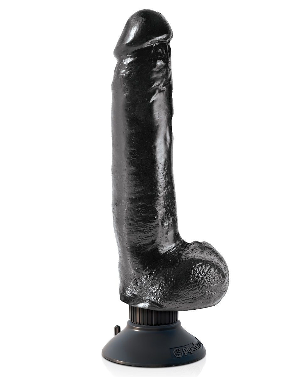Чёрный виброфаллос со съемной присоской 9" Vibrating Cock with Balls - 22,9 см.
