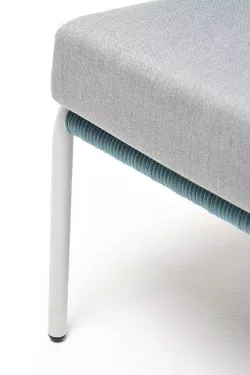 "Милан" кресло плетеное из роупа, каркас алюминий светло-серый (RAL7035) муар, роуп бирюзовый круглый, ткань светло-серая