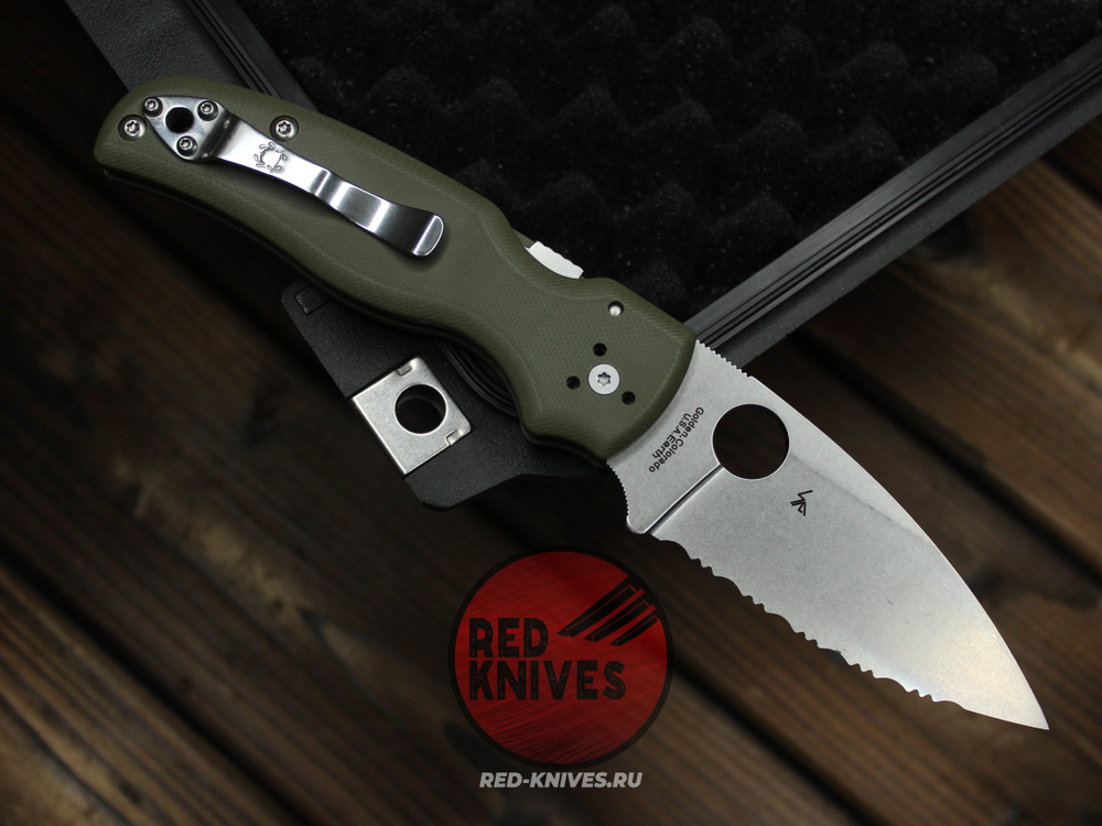 Нож Spyderco Shaman FS - рукоять зеленый OD G10, клинок серрейтор