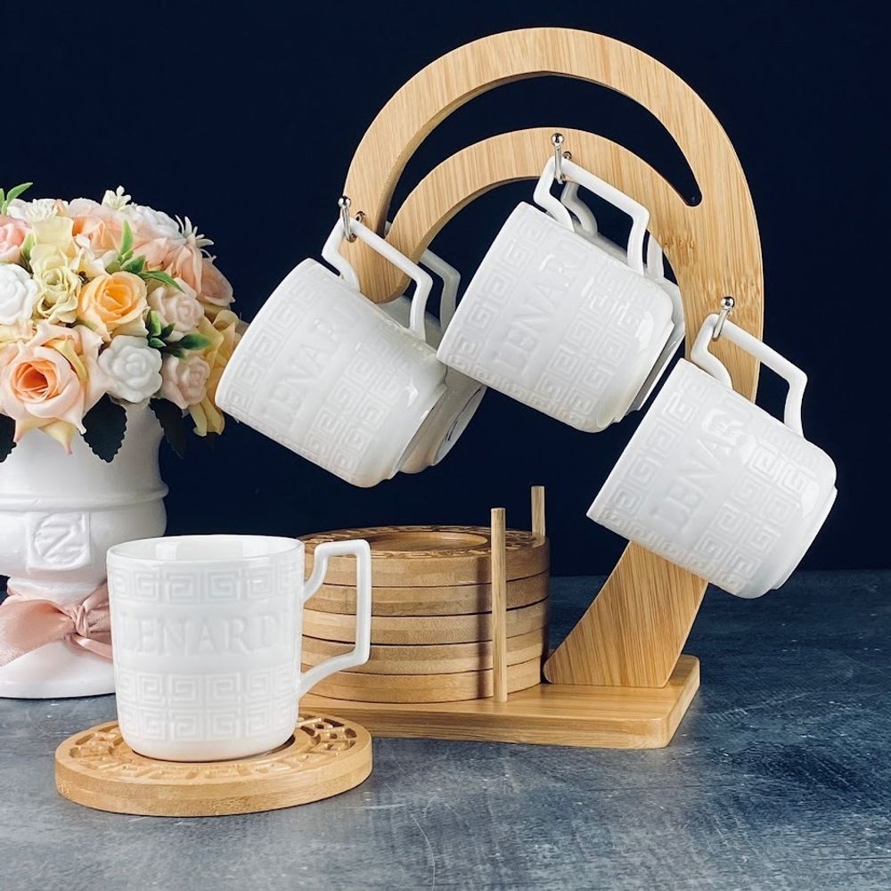 Lenardi 140-114 Кофейный набор 12пр. 130мл на подставке BAMBOO в под.уп.(х12)Фарфор