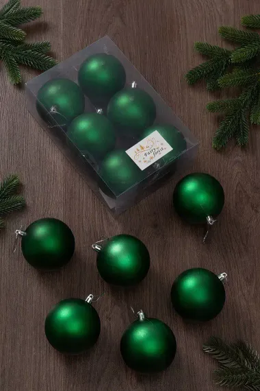 Набор пластиковых шаров Анет 80 мм., зеленый матовый, 6 шт., ЕлкиТорг (150309)