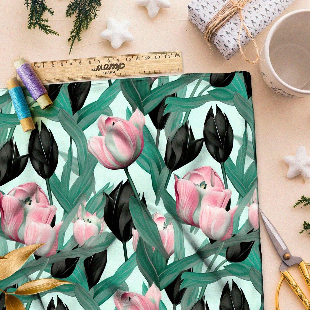 Ткань премиум Оксфорд 600D чередующиеся тюльпаны