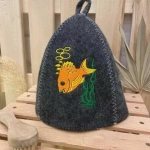 Шапка банная детская классическая с вышивкой «Рыбки», цвет серый, (без упаковки)