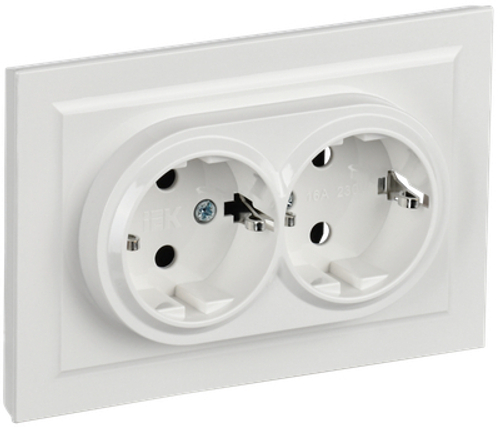 BRITE Розетка 2-местная с заземлением без защитных шторок 16А в сборе РС12-3-БрБ белый IEK