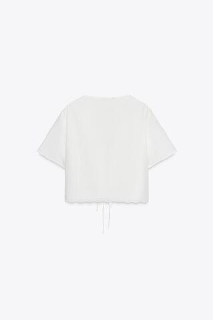 ZARA РУБАШКА С ВЫШИВКОЙ И ЗАВЯЗКАМИ, ЖЕЛТОВАТО-БЕЛЫЙ