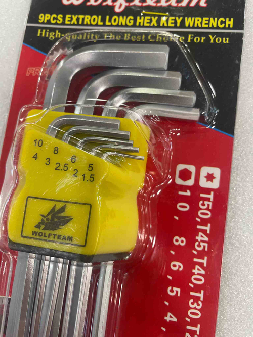 Набор (220 мм + шар, большой) ключей шестигранных, удлиненных с шаром, CrV, 1.5 - 10 мм, 9 шт. (HLJ-006 RED)