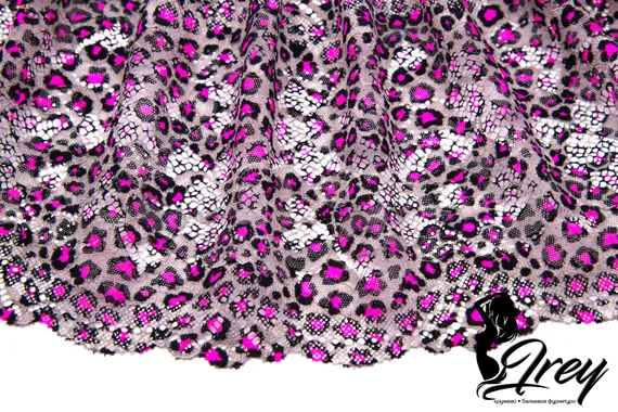 03-194 Кружево эластичное 18 см, леопард, серый/розовый